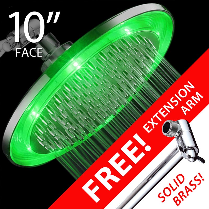 Hotel Spa HotelSpa Giant 10" Rainfall Color-Changing LED Shower Head and FREE 11 Inch Solid Brass Height/Angle Adjustable Extension Arm - Image 2